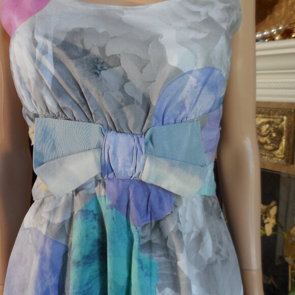 Moschino Cheap&chic Gray Multi Rose Print Sheath Dress w/Front Bow Detail Size 8 - Picture 8 of 16